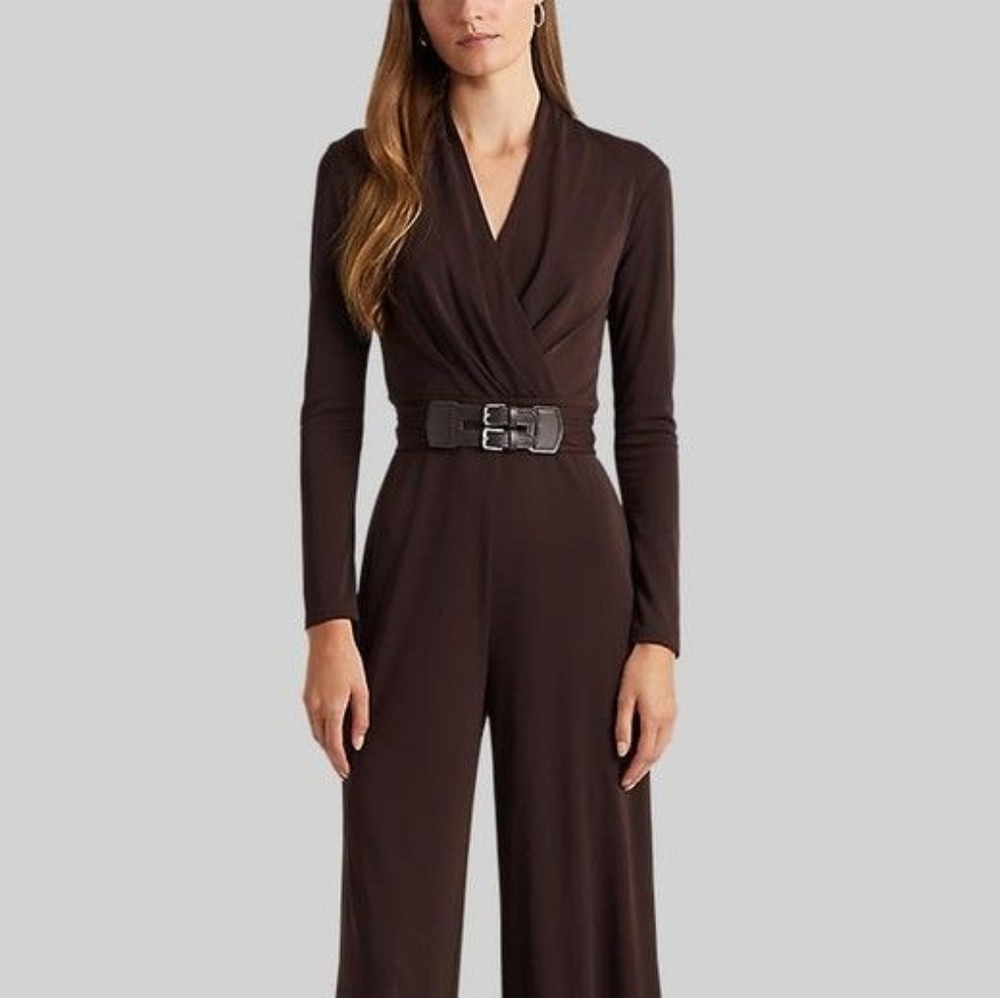 🖤NWT LAUREN BY RALPH LAUREN BELTED STRETCH JERSEY FALL JUMPSUIT🖤